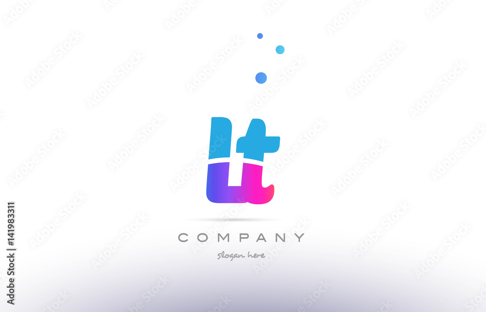 lt l t  pink blue white modern alphabet letter logo icon template