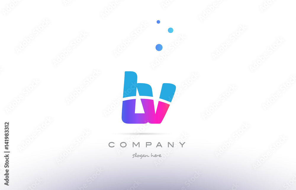 ,  l v  pink blue white modern alphabet letter logo icon template