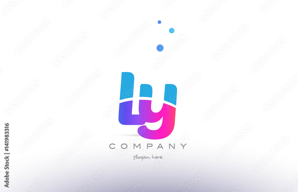 ly l y  pink blue white modern alphabet letter logo icon template