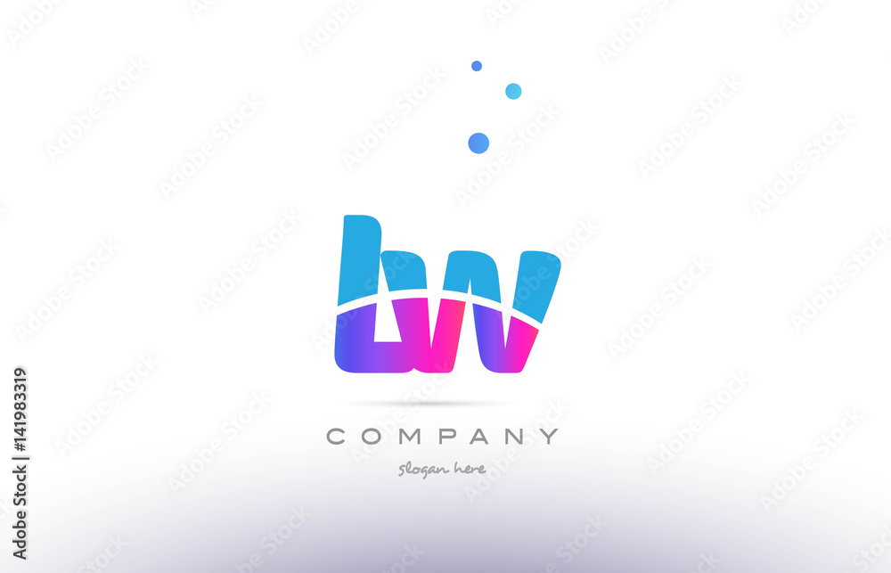 lw l w  pink blue white modern alphabet letter logo icon template