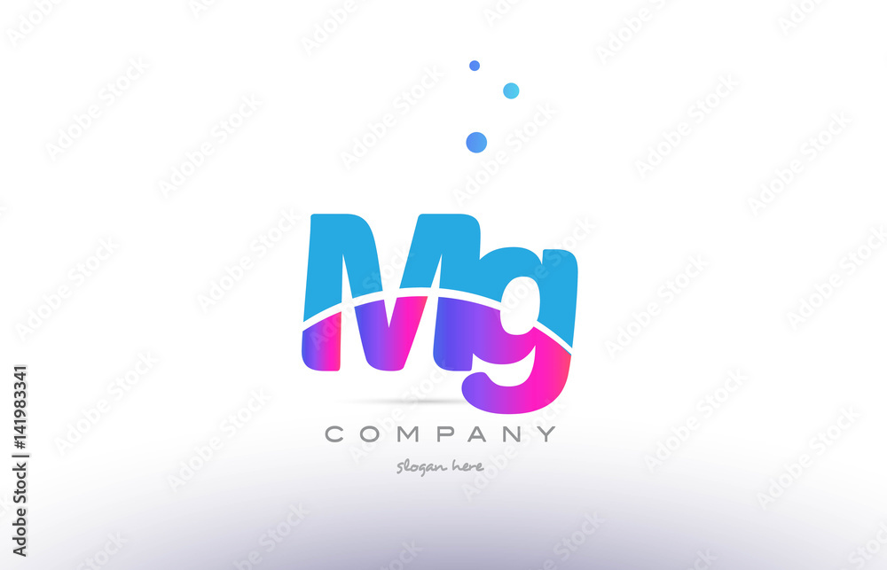 mg m g  pink blue white modern alphabet letter logo icon template