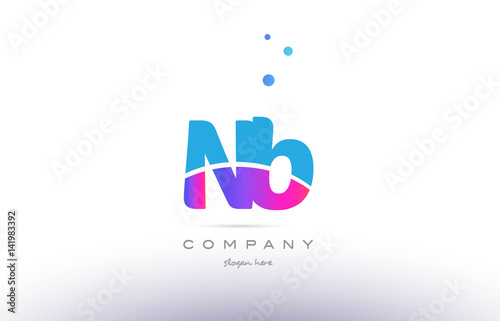 nb n b  pink blue white modern alphabet letter logo icon template
