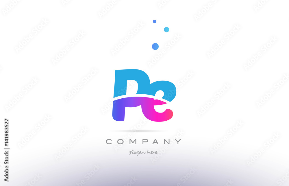 pe p e pink blue white modern alphabet letter logo icon template Stock