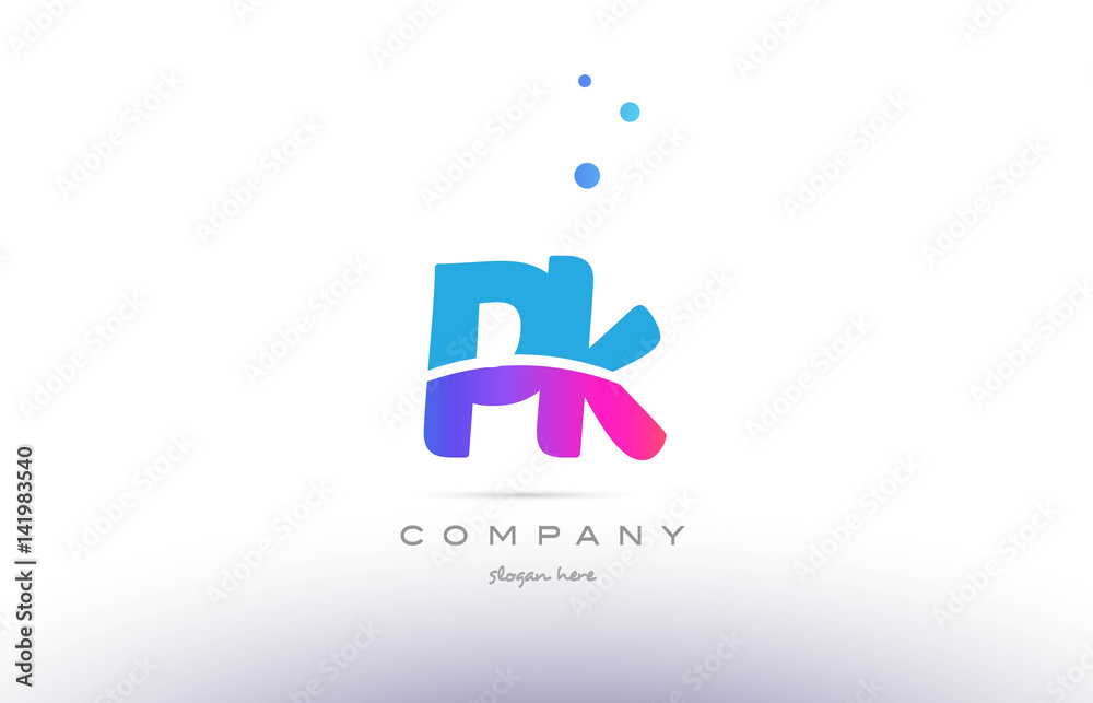 pk p k  pink blue white modern alphabet letter logo icon template - obrazy, fototapety, plakaty 
