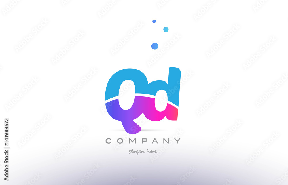 qd q d  pink blue white modern alphabet letter logo icon template