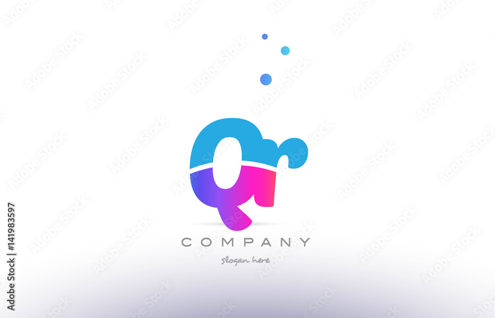 qr q r  pink blue white modern alphabet letter logo icon template
