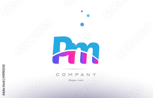 pm p l  pink blue white modern alphabet letter logo icon template