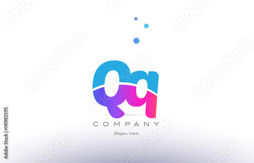 qq q q  pink blue white modern alphabet letter logo icon template