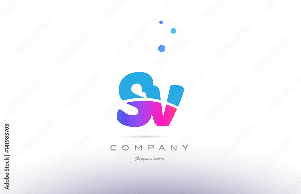 Fototapeta premium sv s v pink blue white modern alphabet letter logo icon template