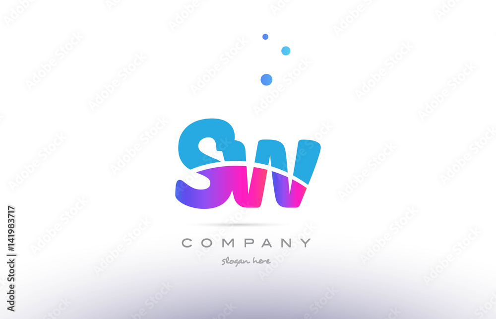 sw s w  pink blue white modern alphabet letter logo icon template