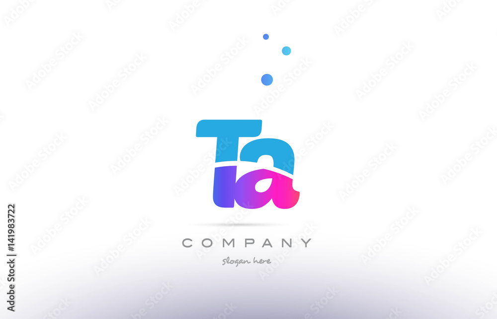 ta t a  pink blue white modern alphabet letter logo icon template