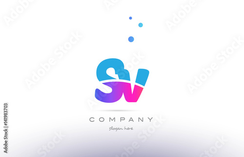 sv s v  pink blue white modern alphabet letter logo icon template