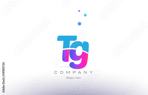 tg t g  pink blue white modern alphabet letter logo icon template