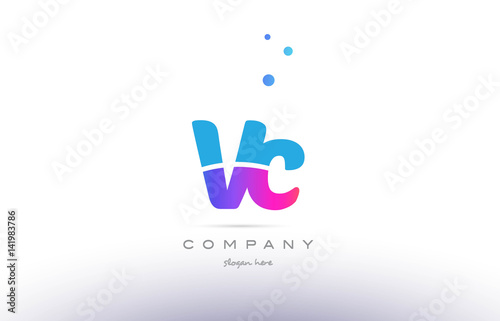 vc v c  pink blue white modern alphabet letter logo icon template
