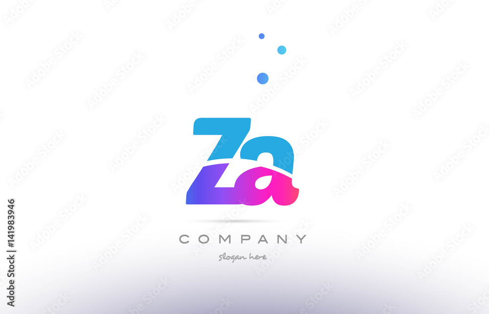 za z a  pink blue white modern alphabet letter logo icon template