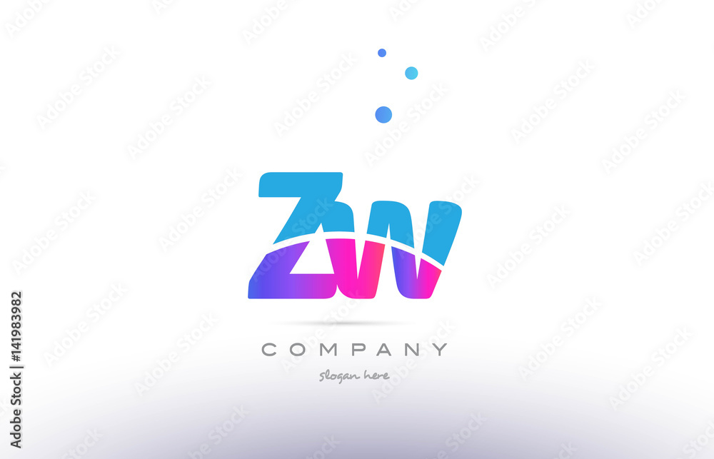zw z w  pink blue white modern alphabet letter logo icon template