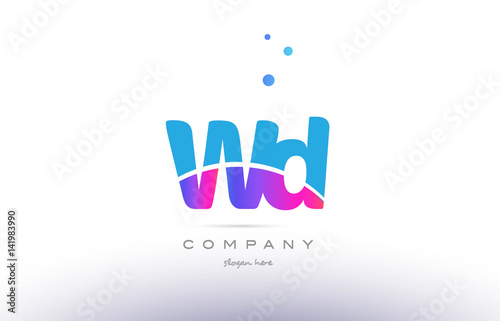 Fototapeta Naklejka Na Ścianę i Meble -  wd w d  pink blue white modern alphabet letter logo icon template