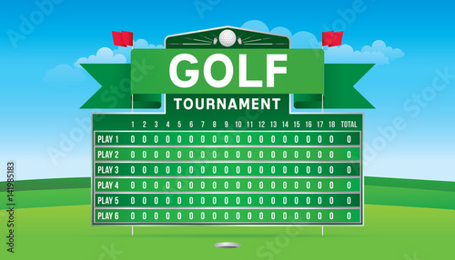 Vector of golf tournament with player and scoreboard.