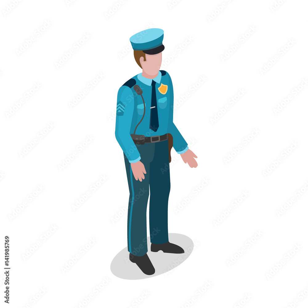Policeman in uniform 3d isometric style vector illustration