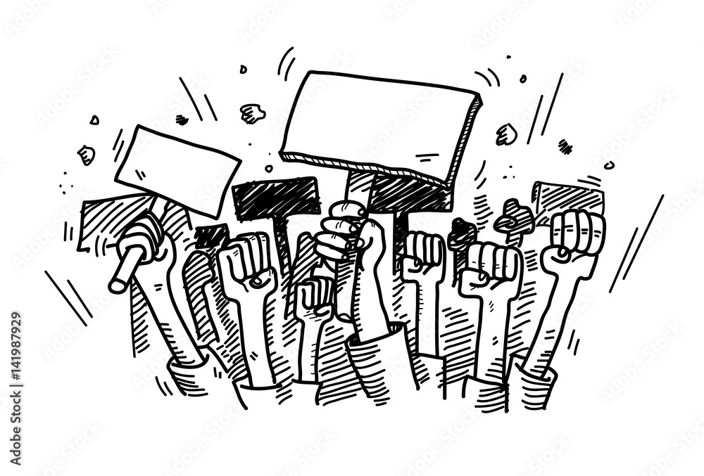Protesting Doodle, a hand drawn vector doodle illustration of people