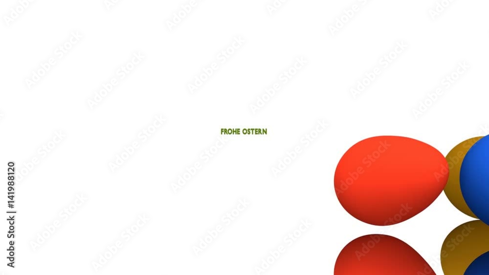 bunte Ostereier auf spiegelnder Fläche mit deutschem Text