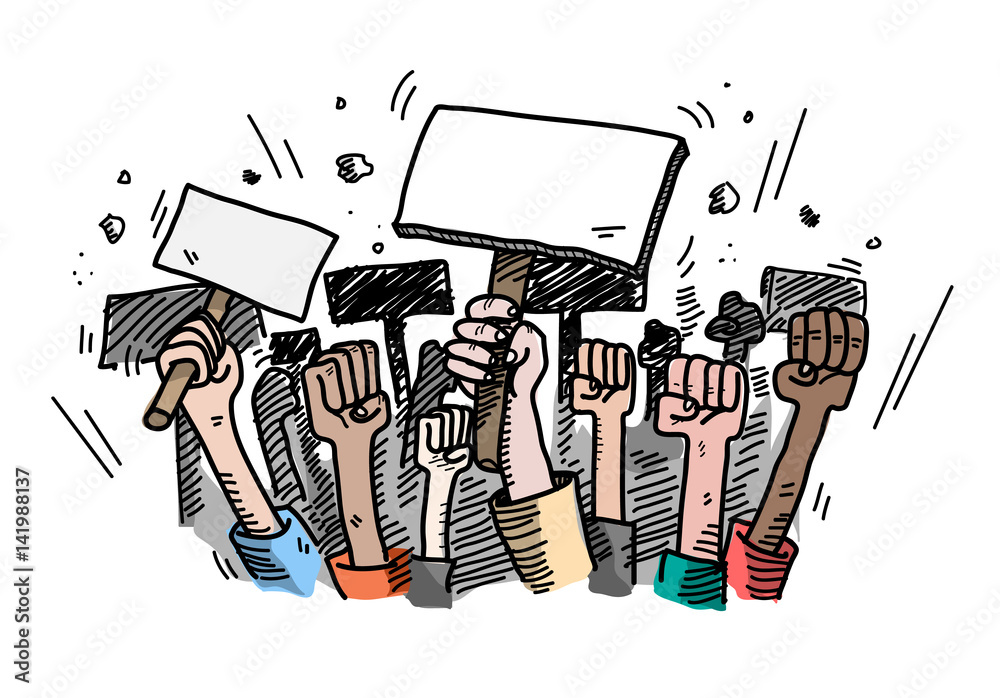 Demonstration. Mass Protest, a hand drawn vector doodle illustration of
