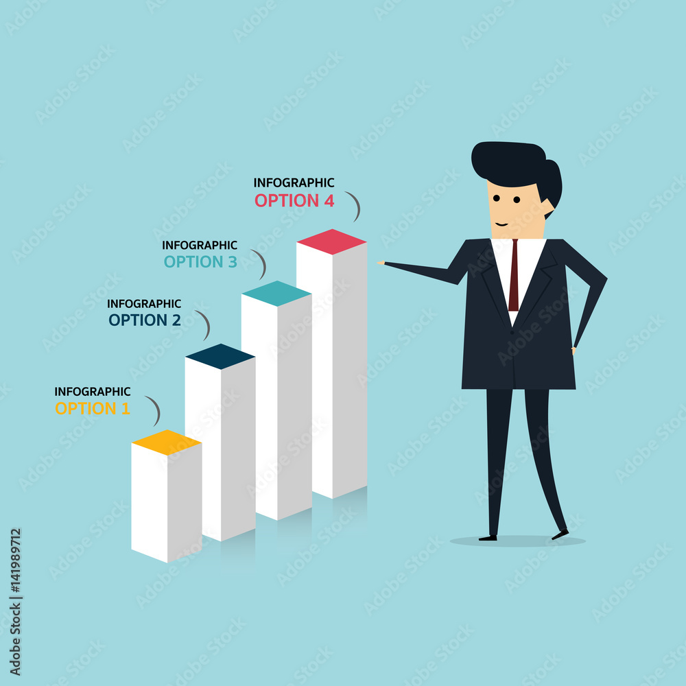 Businessman with points to chart concept Business concept, vector