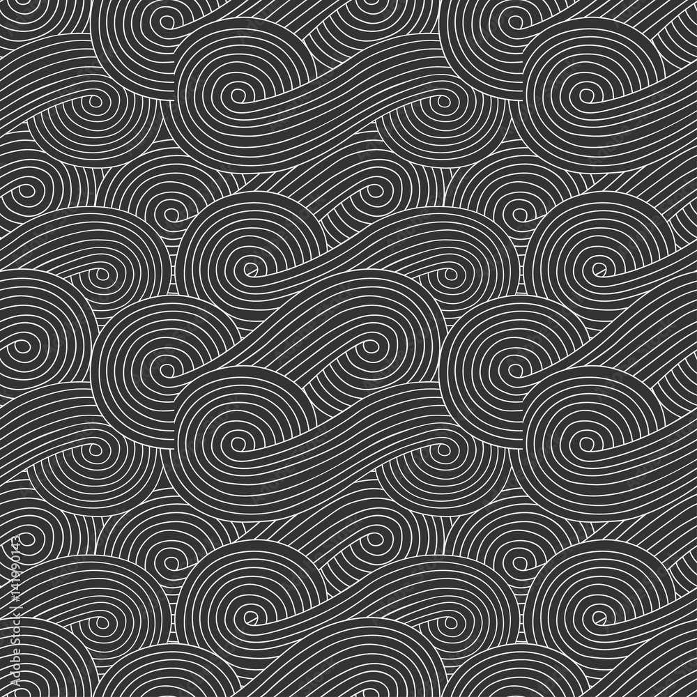 Abstract vector wave background of doodle hand drawn lines. Colorful floral pattern.