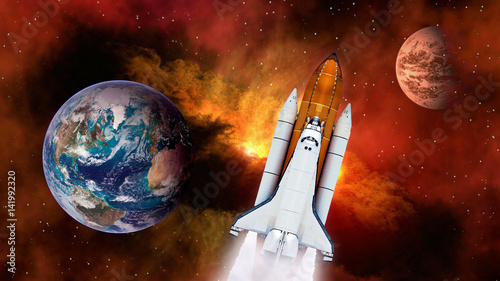 Fototapeta Naklejka Na Ścianę i Meble -  Space shuttle spaceship launch spacecraft planet Earth Mars rocket ship mission universe. Elements of this image furnished by NASA.