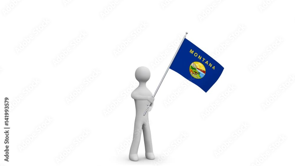 Montana waving flag. 3d Man holding and waving Montana flag on transparent background. Loop. Alpha channel. Montana waving flag. 3d Man holding and waving Montana flag on transparent background. Loop. Alpha channel.