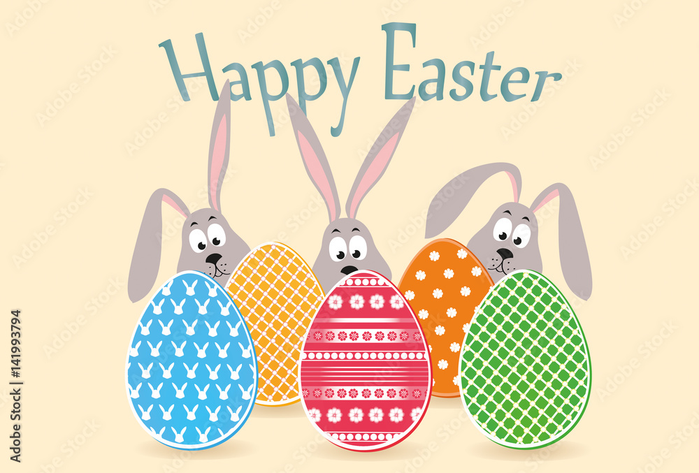 Happy easter. Rabbit with ears. Egg with a heart. Greeting card for the holiday. Free space for text Happy easter. Rabbit with ears. Egg with a heart. Greeting card for the holiday. Free space for text