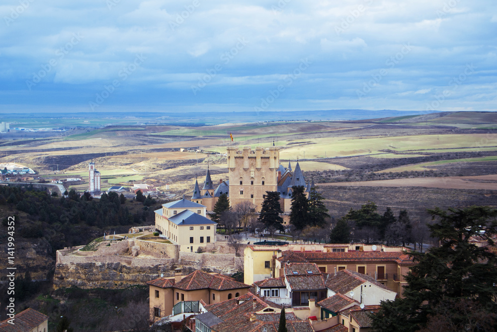 Castle of Segovia, a view from an observation deck at Cathedral of the city, Castilla and Leon, Spain.