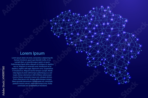 Obraz na płótnie Map of Belgium from polygonal blue lines and glowing stars vector illustration