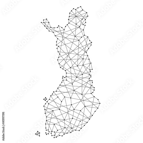 Map of Finland from polygonal black lines and dots of vector illustration