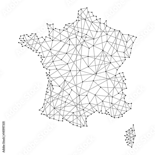 Map of France from polygonal black lines and dots of vector illustration