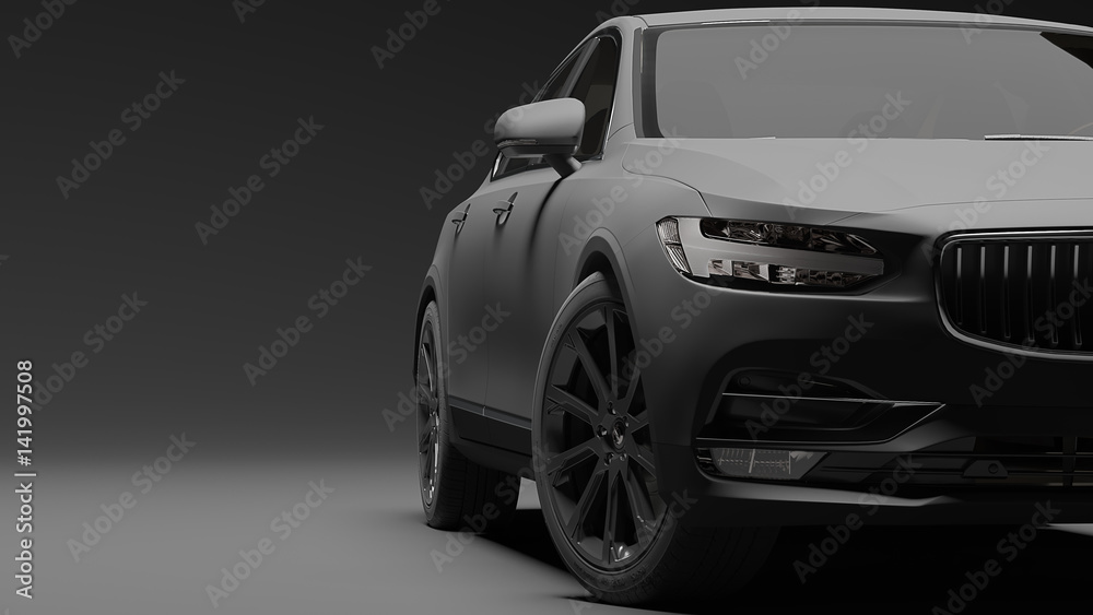 Car wrapped in black matte film. 3d rendering