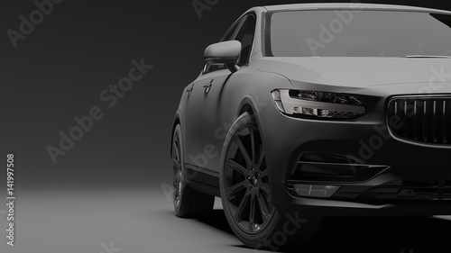 Car wrapped in black matte film. 3d rendering photo