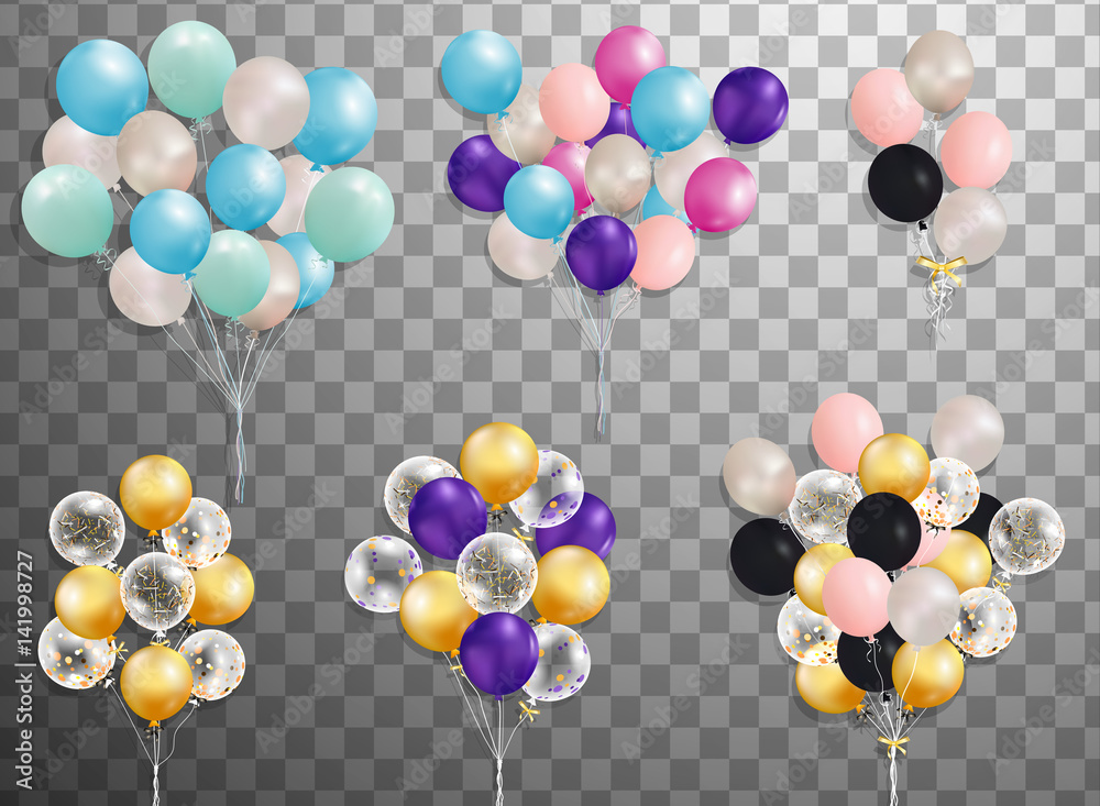 Bunches and groups of colorful helium balloons isolated on transparent ...