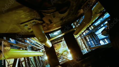 Oil production platform night top view