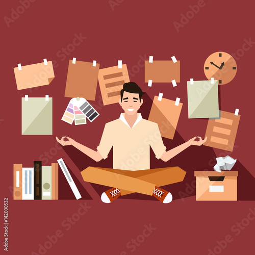 A man is sitting in a lotus position