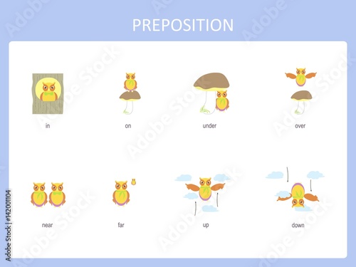 Preposition of motion for preschool, worksheet stock vector illustration