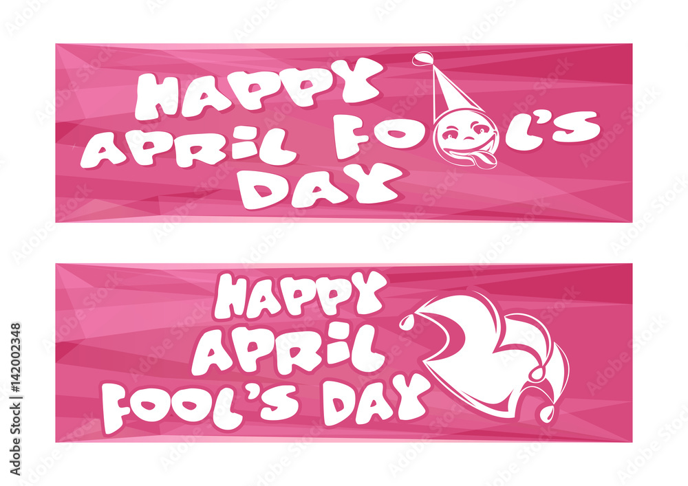 Happy April Fools Day. Set pink banners for April 1. Vector illustration