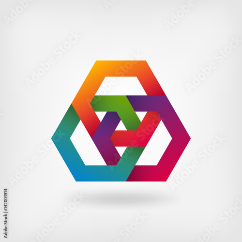 abstract interlocking hexagons in rainbow colors