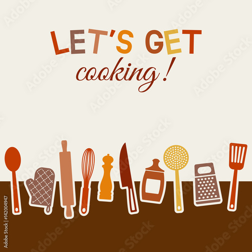 Menu or recipe book design. set of kitchen utensils