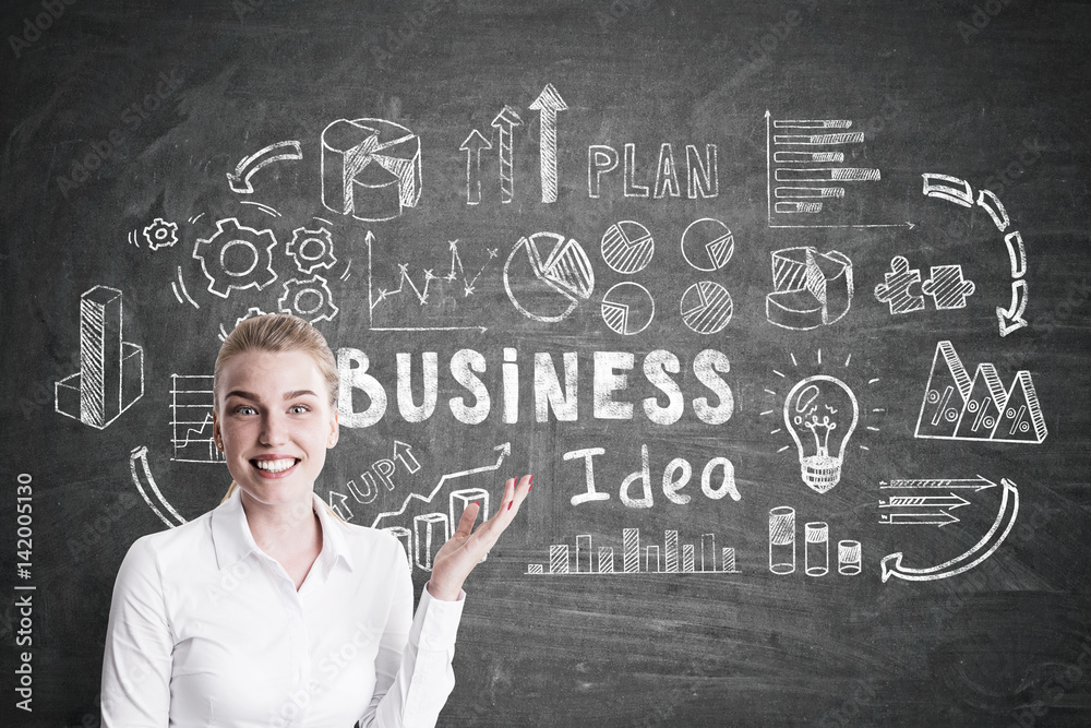Smiling woman and business idea Smiling woman and business idea