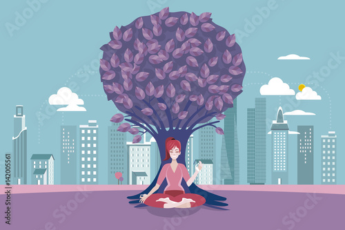 Woman Meditating in a City