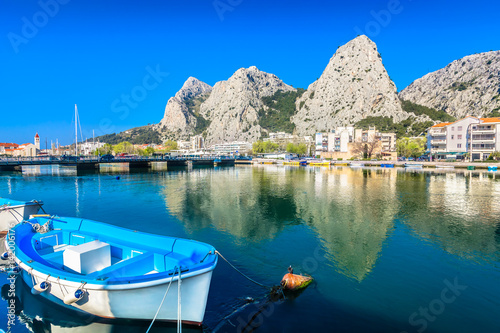 Omis Croatia. / Scenic waterfront view at town Omis and river Cetina, nice picturesque small place in Dalmatia region, Croatia.