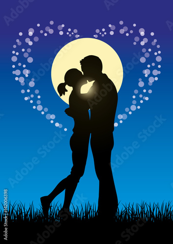 Lovers kissing couple sihouette