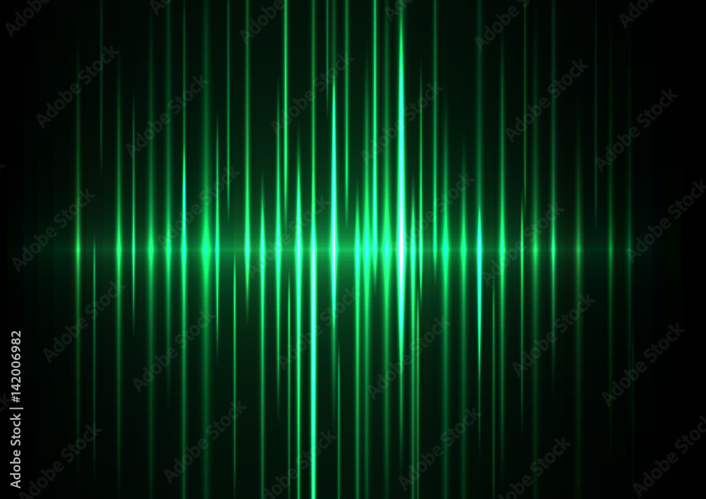 green wave abstract background, digital technology data backdrop, music wave, sound wave, vector illustration