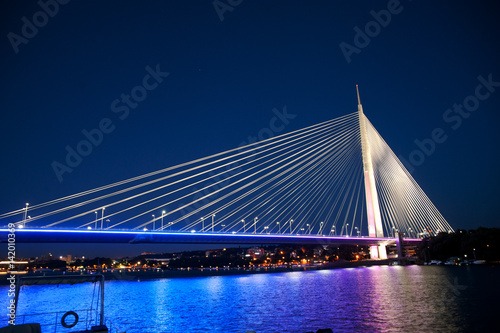 Abstract image - Suspension Bridge night lights. Dusk Skyline © OctaCorp
